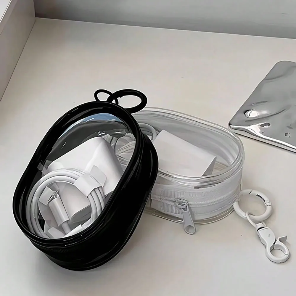 Mini Clear Zipper Storage Bag with Keychain Loop Portable Organizer for Earphones Chargers Travel Cable Case Accessories