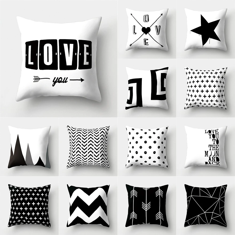 

Black and White Geometric Pattern Polyester Pillowcase Home Living Room Sofa Decorative Pillow 45x45cm