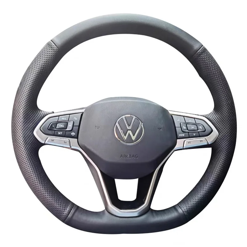 

DIY Stitching Black Leather Steering Wheel Cover For Volkswagen Tiguan L Golf 8 CC ID3 ID4 ID6 2021-23 Interior Accessories