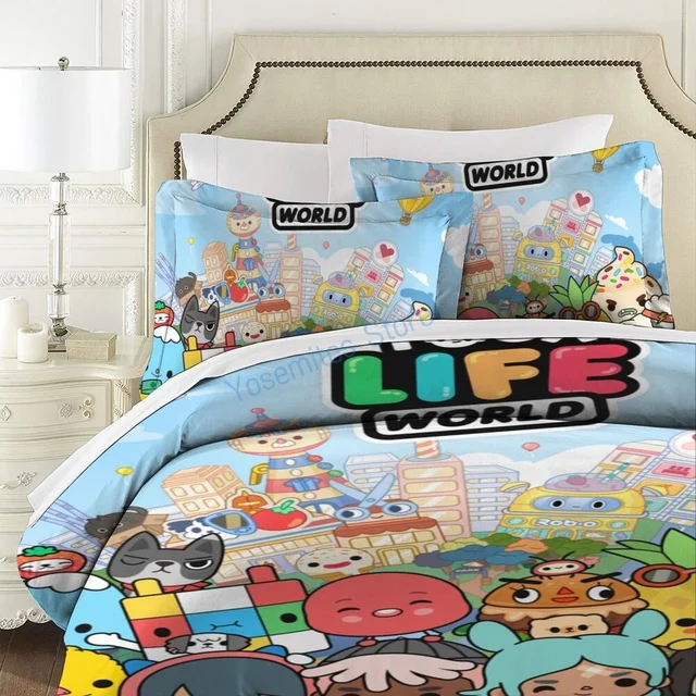 Toca Boca World 3D Print, Bed Linen for Children Set Animated Games Duvet  Cover 3 Pieces