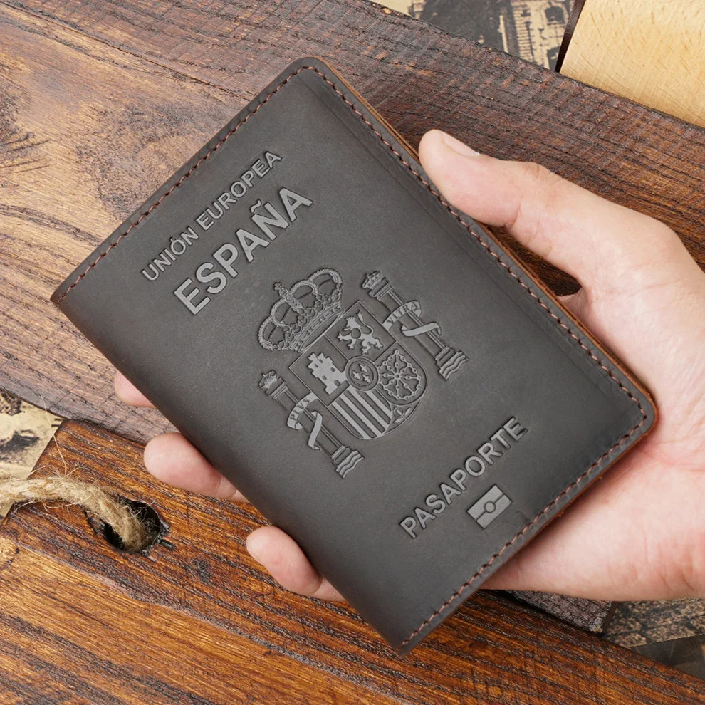 Spain Genuine Leather Passport Cover For Espana Credit Card Holder Vintage Men Women Passport Case Travel Wallet leather wallet card holder credit card holder passport holder