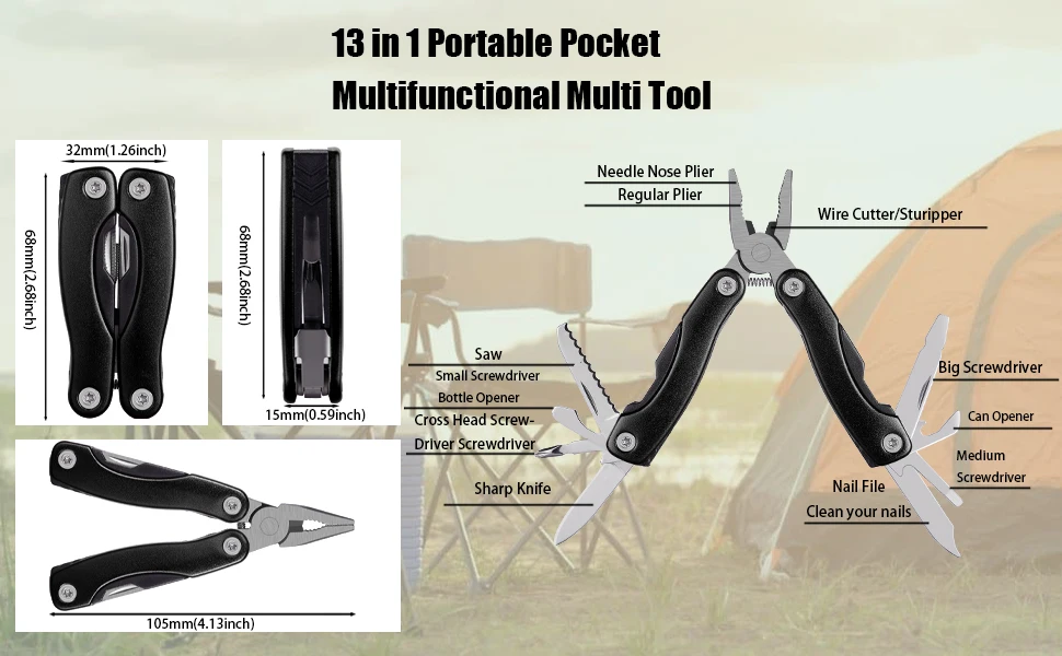 Portable Pocket Multitool Pliers Knife Screwdriver Hand Tool for Outdoor Survival Camping Hunting and Hiking with Nylon Sheath