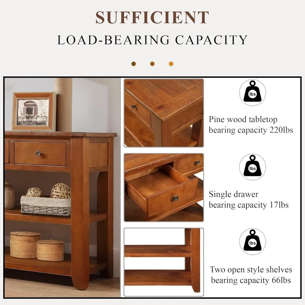 Solid Wood Console Table Entryway Table with Storage Drawers and Bottom Shelf Sofa Table for Storage Entry Hallway, 4