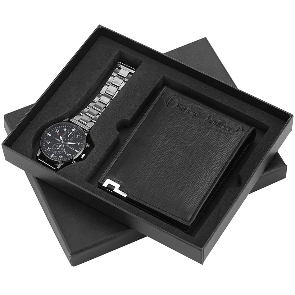 Men Watch Set Wallet Birthday Gift for Male Quartz Wristwatch 2023 New Hot Holiday Gift Purse Men Watches with Present Box