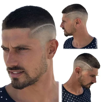 Capelli umani al 100% Nero Buzz Cut Parrucchino per uomo Ultra sottile Traspirante 15 * 20 cm PU Topper Accessorio per capelli quotidiano dall'aspetto naturale