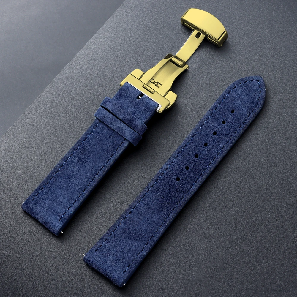 Vintage Suede Cowhide Watch Strap with Butterfly Buckle Bracelet - Sport Wristband
