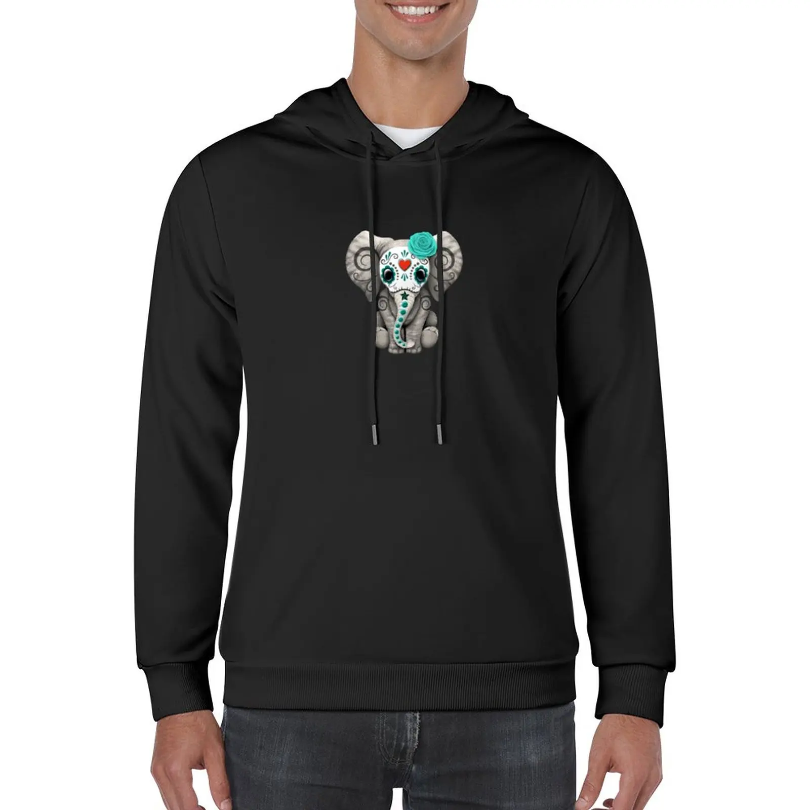 

New Teal Blue Day of the Dead Sugar Skull Baby Elephant Pullover Hoodie men's sweat-shirt korean clothes man hoodie