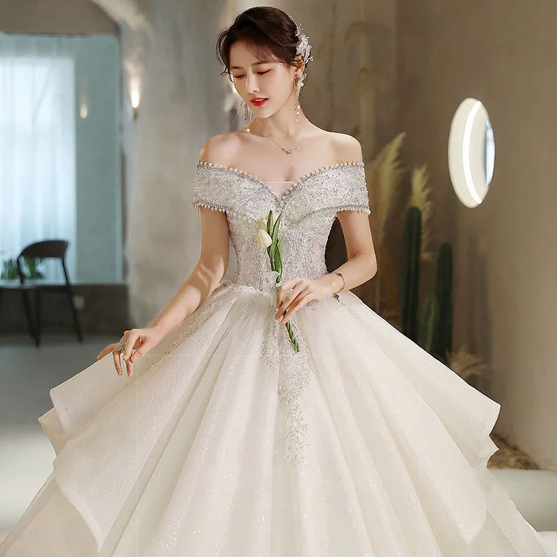 

2023 New Luxury Wedding Dresses Elegant Vestido De Noiva Classic Boat Neck Shinny Ball Gown Robe De Mariee Customize