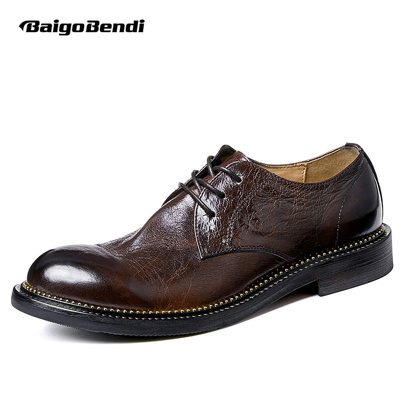 

Rich Man Must Get ! Handmade Soft Genuine Leather High-end Round Toe Derby Shoes Noble Gentleman British Retro Oxfords