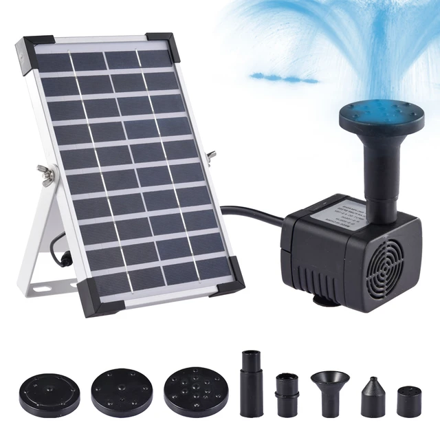 Bomba de fuente solar de 5W 5V con 9 boquillas Kit de bombas de agua solares  para jardín