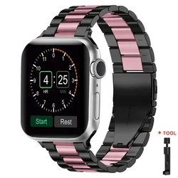 Premium Stainless Steel Watch Strap - Metal Band for Series 11 10 46mm (Black pink)