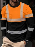 T-shirt à manches longues pour homme, imprimé 3D, nouveau design color block avec logo sécurisé, mode printemps automne, décontracté, pour le travail quotidien, hauts pour homme 1