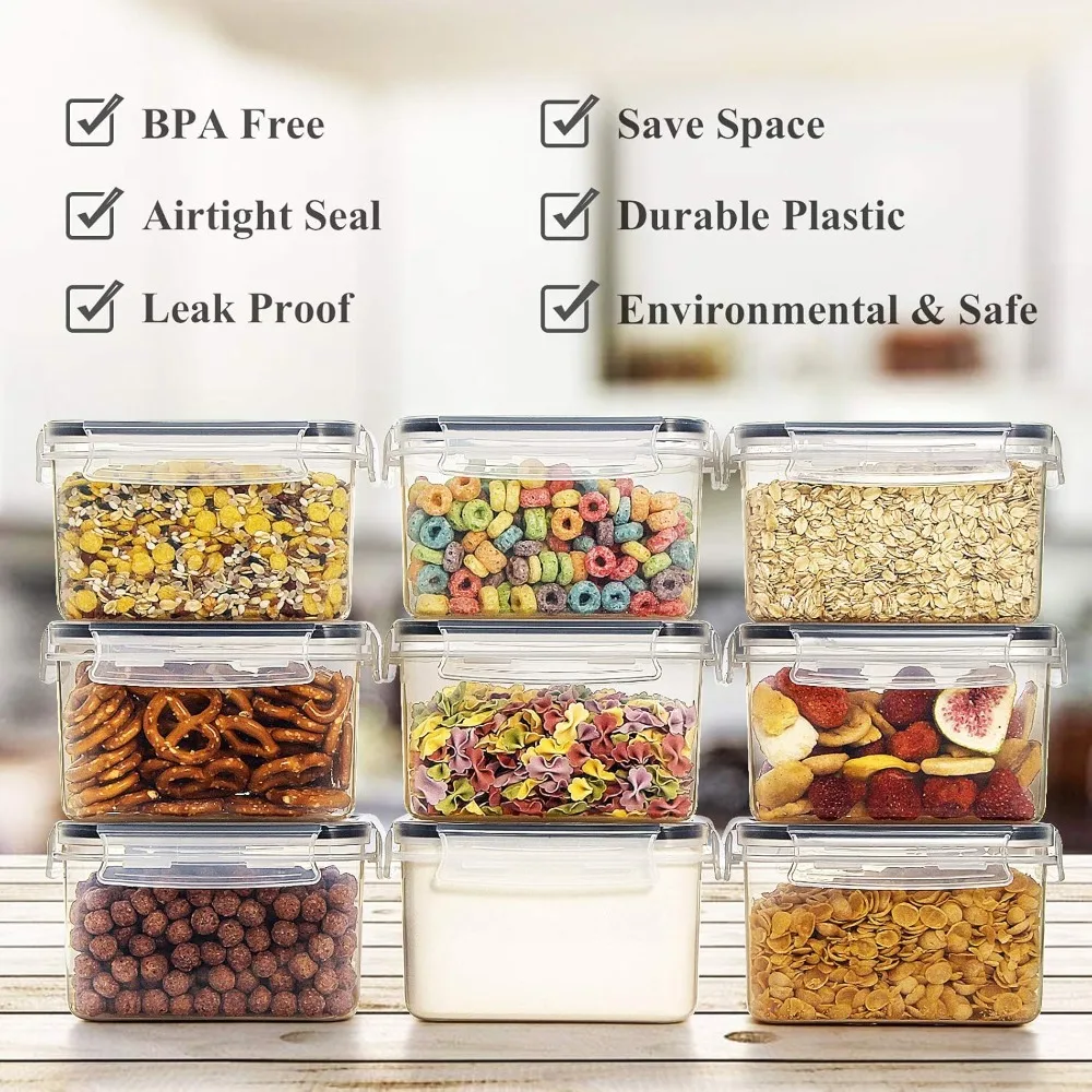 Wildone Cereal & Dry Food Storage Container Set of 16 [0.8L /3.38 Cups] for Sugar, Flour and Baking Supplies, Airtight Leak