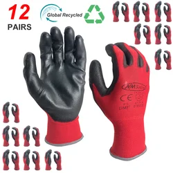 NMSafety Professional Protective Work Gloves - 12 Pairs, For Construction & Gardening, CE EN388 Certified (PU1350RBLK-DMF)