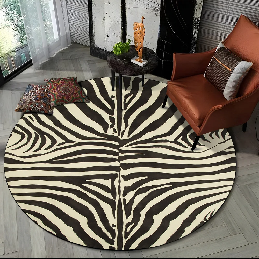 3DColorfulZebraStripePrintPatternRoundCarpetRugforLivingRoom