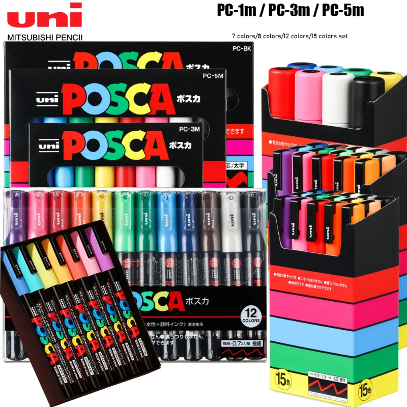 

UNI POSCA Markers PC-1M PC-3M PC-5M Set POP Advertising Poster Graffiti Paint Pens Painting Manga Art Supplies Permanent Marker