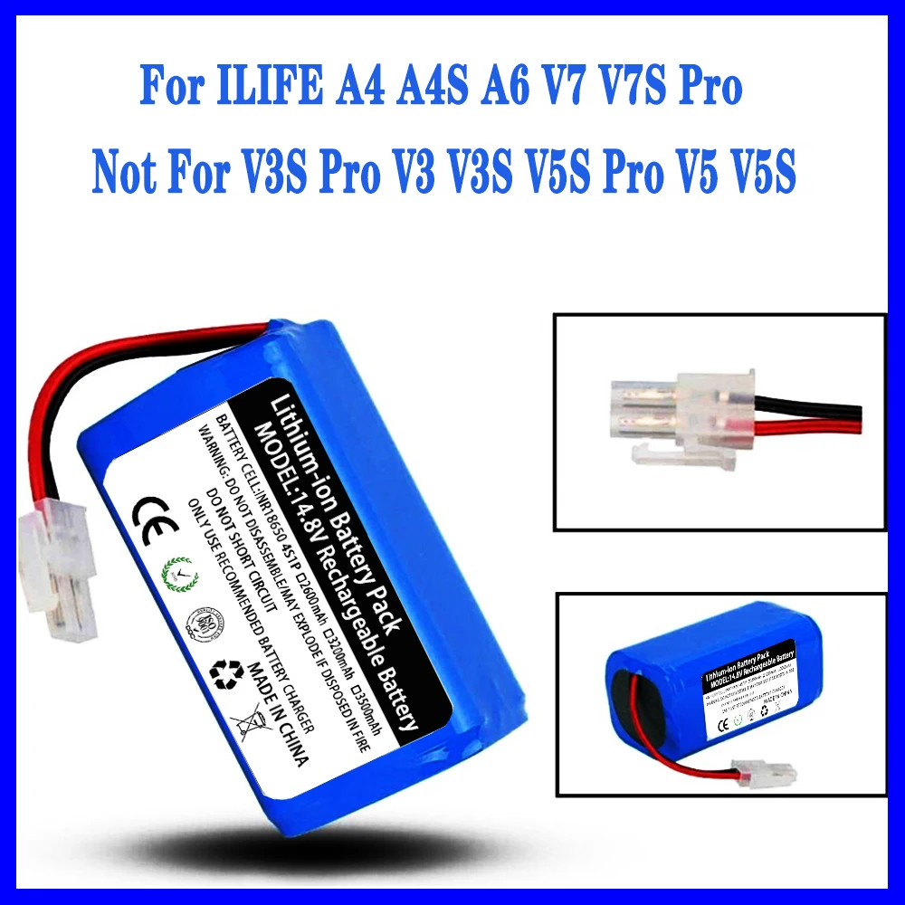 

New 14.8V 2600mAh Li Ion Rechargeable Battery 14.4V 3200mah For ILIFE A 4 A4s V7s A6 V 7s Plus Robot Vacuum Cleaner IL ife