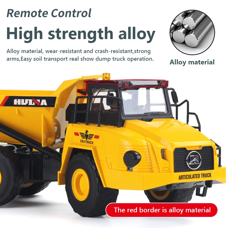 Huina 1:16 RC 합금 덤프 트럭, 9CH 자동차 엔지니어링 차량 지게차 굴삭기 리모컨 자동차 장난감, 남아용 어린이 선물