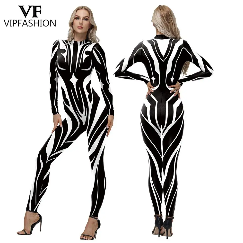 VIP FASHION Women BuzzSaw Costume Sexy Jumpsuit Elegant Sporty Party Bodysuits Art Festival Catsuit Performance Show Zentai Suit