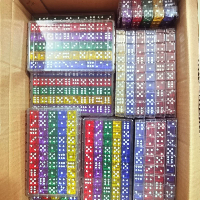 50PCS Dice with box 5colors 16mm square corner transparent color dice right angle acrylic point transparent dice for Board game