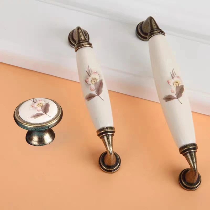 

Country retro pastoral ceramic Drawer Shoe Cabinet Kitchen Cabinet Knob Bronze Cupboard Wardrobe Dresser Door Handle