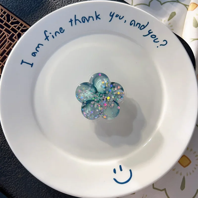 Liquid Quicksand Crystal Flower Transparent Bling Phone Ring Holder