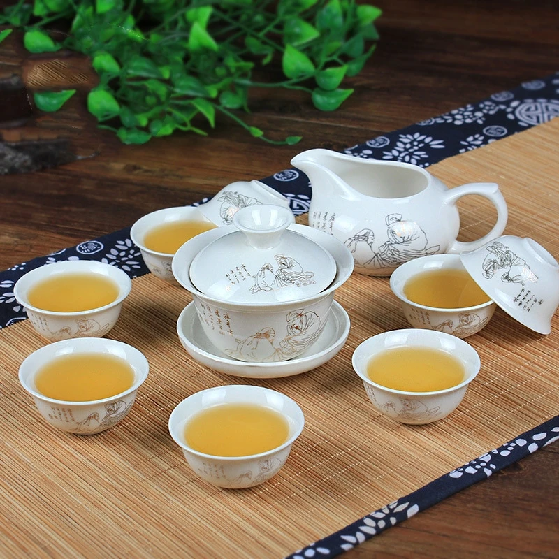 8 Cups Chinese Kung Fu Tea Set Ceramic Teapot Gaiwan Tea Cups Tool