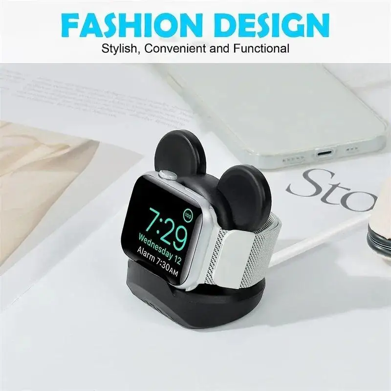Desktop Cartoon Watch Charging Stand for Apple Watch Serie 8 7 6 5 SE Cute Silicone Charger Base for IWatch Series 45 44 42 40mm
