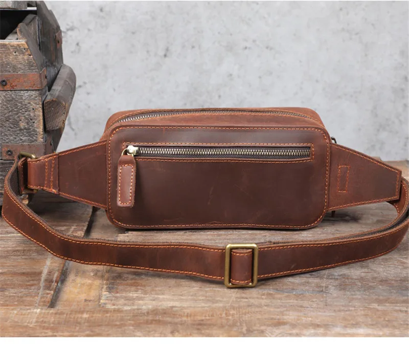 Vintage natural crazy horse cowhide men chest bag fashion high-quality genuine leather daily party small shoulder crossbody bag