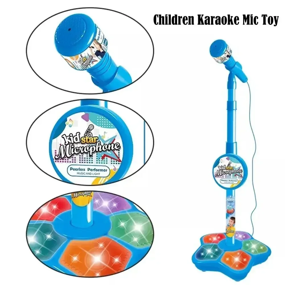 Kids Microphone with Stand Karaoke Song Vertical Mic Music Instrument Toys Brain-Training Educational Toy Birthday Gift Girl Boy