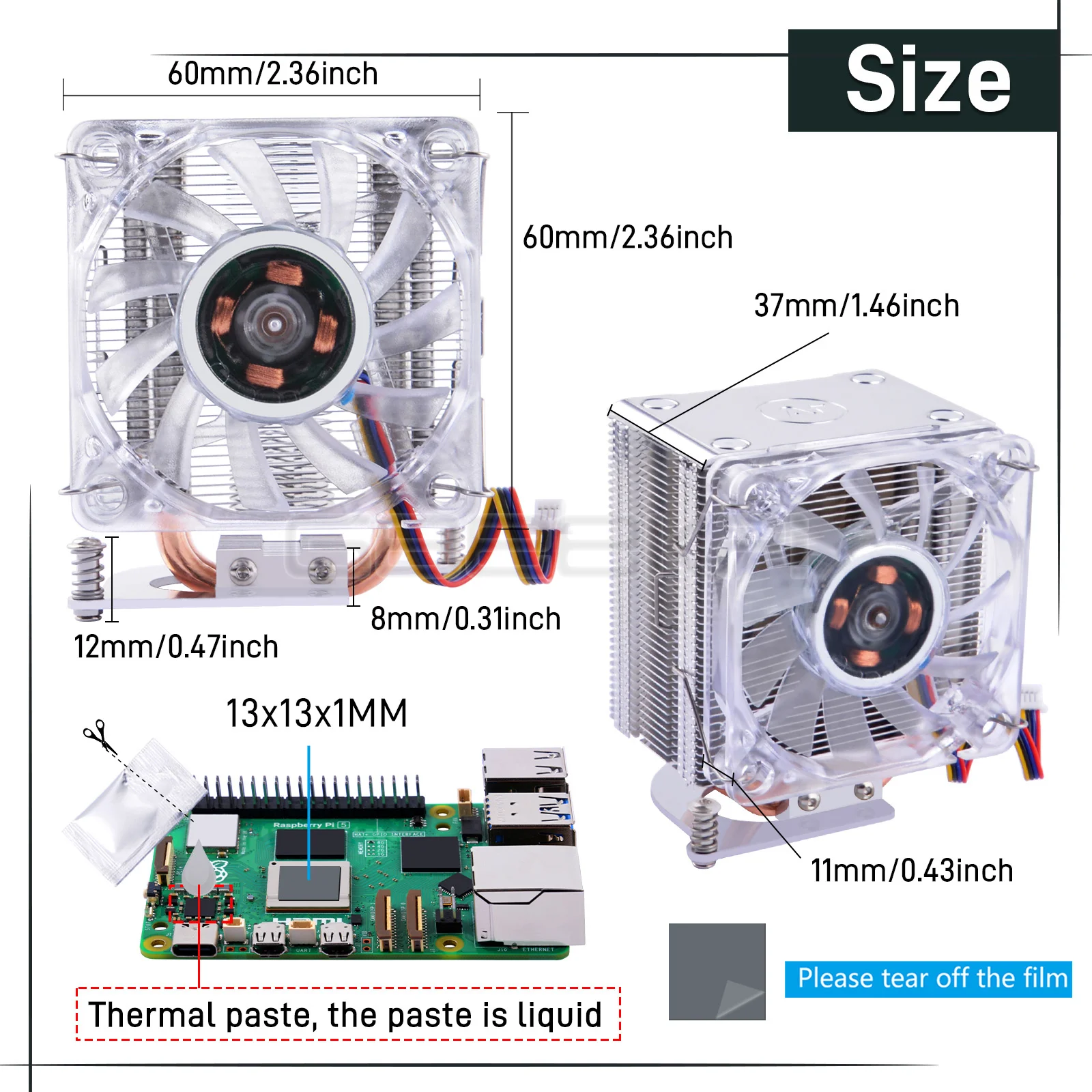 60mm Radiator Cooler for Raspberry Pi 5 for raspberry pi cooler chipset cooler