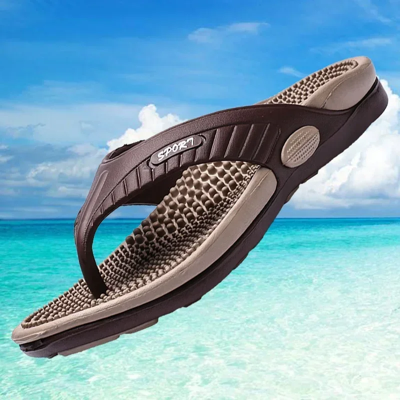 Massage Flip Flops for Men Summer Breathable Beach Shoes Sandals Men Luxury Flip Flops Breathable Plus Plus Size Men Slippers 46