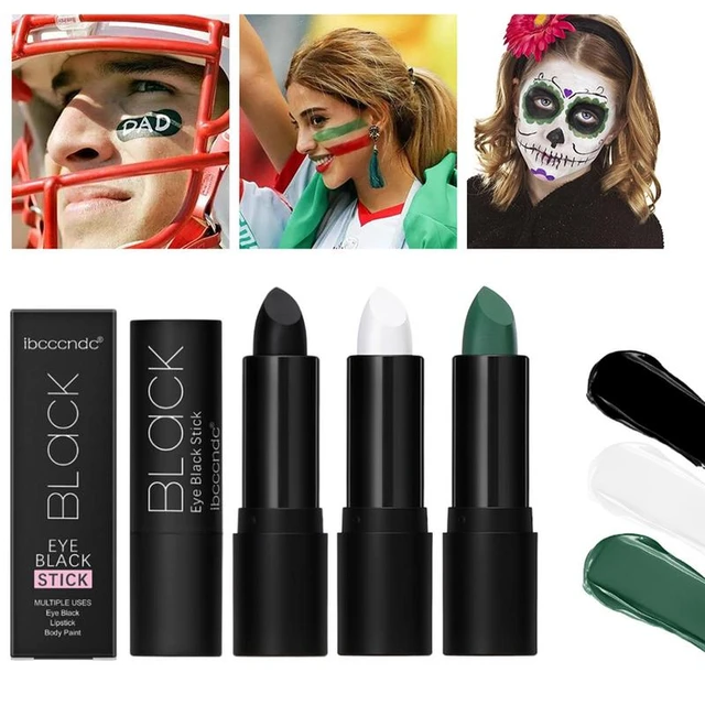 3 PCS Sports Eye Black Stick Football Black Stick Eye Black Baseball Black  Face Paint Lip & Face Makeup Cream Body Paint Sticks for Softball Baseball  Football Sports Halloween Cosplay Costume Makeup