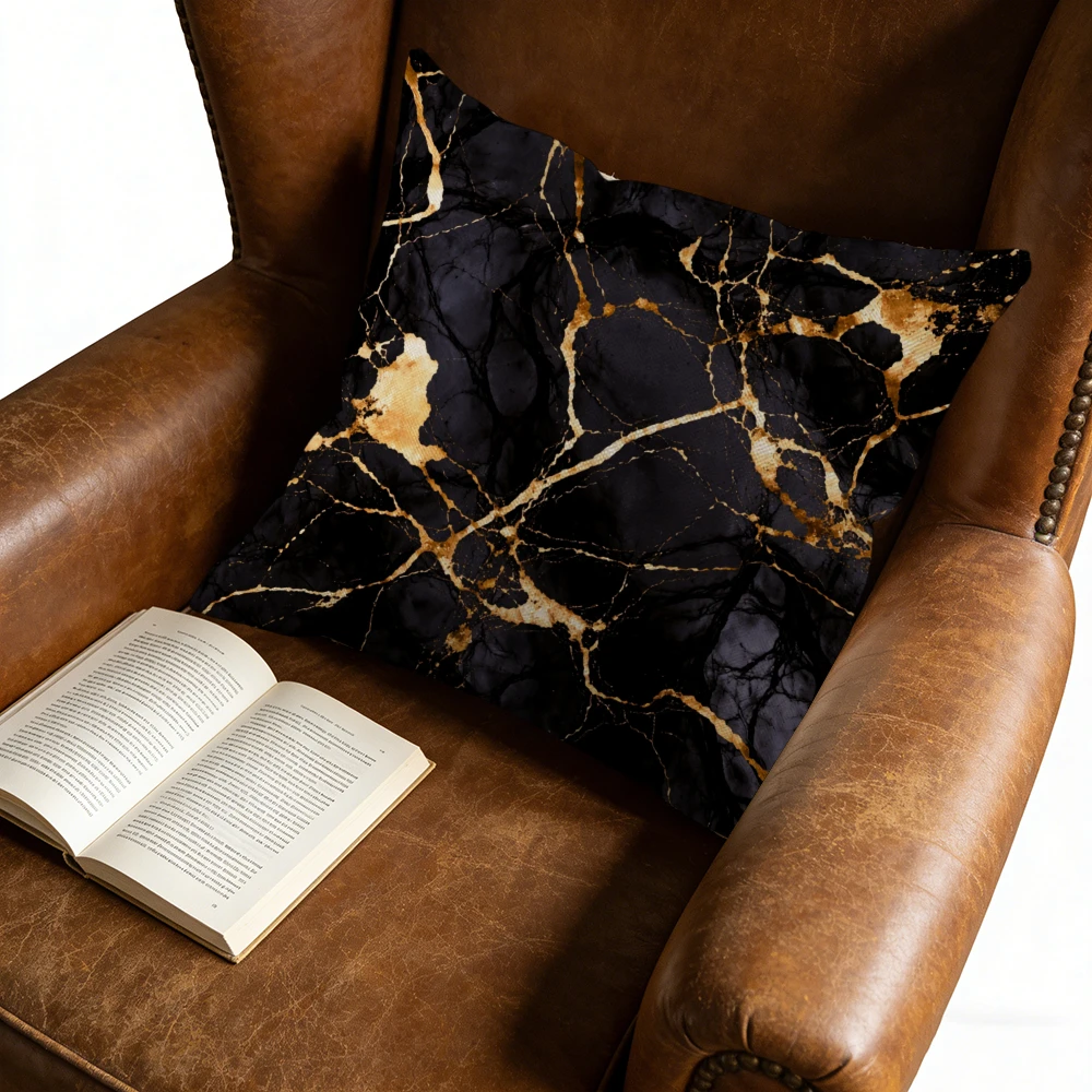Elegant Black and Gold Marble Decorative Throw Pillow