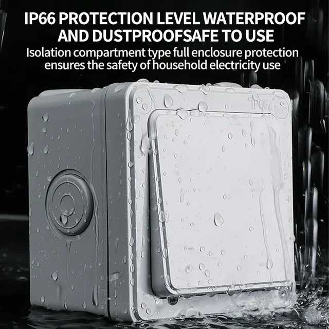 IP66 Waterproof Outdoor Wall Switch 1/2/3 Gang Weatherproof Push Button 16A Power Switch ON OFF for Home and Garden 2