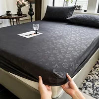 3Pcs Skin-friendly Brushed Embossing Rose Fitted Sheet Mattress Cover Natural With Elastic Band Bed Sheet With 2 Pillowcases 1