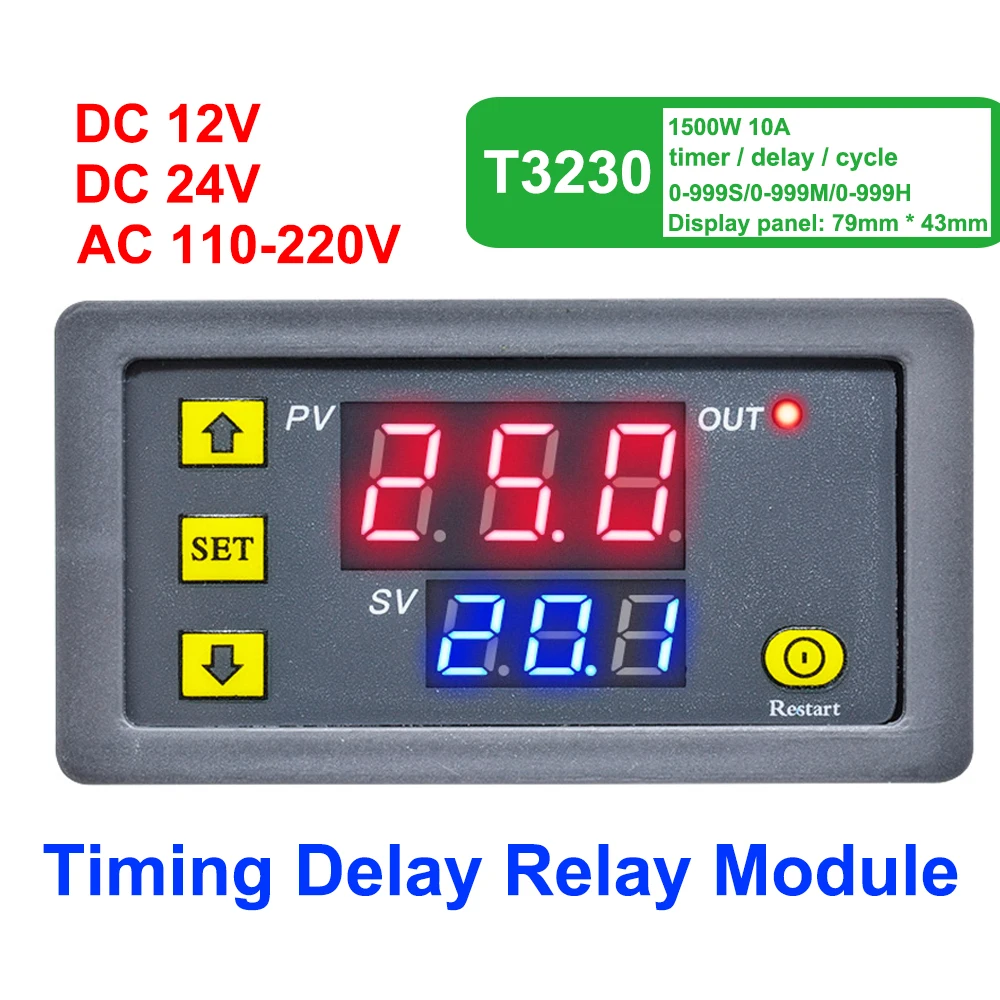 T3230 110V 220V 12V 24V Relè Di Ritardo Digitale Display A Led Ciclo Timer Interruttore Di Controllo Relè Di Temporizzazione Regolabile Ritardo Di Com