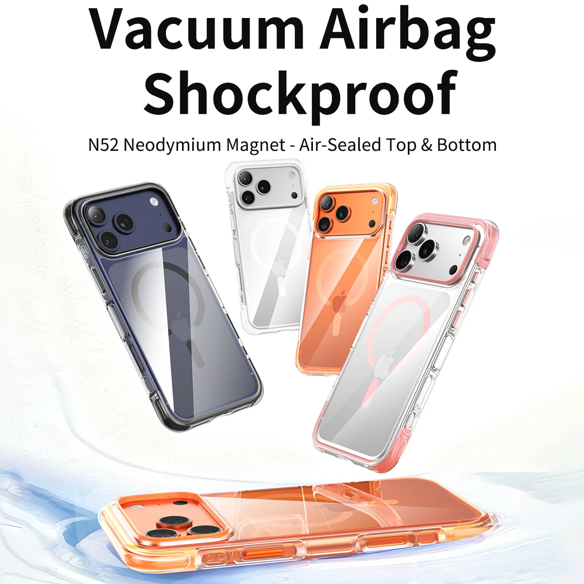Clear Magnetic Protective Phone Case with Enhanced Airbag Anti-Drop Design and Metal Button
