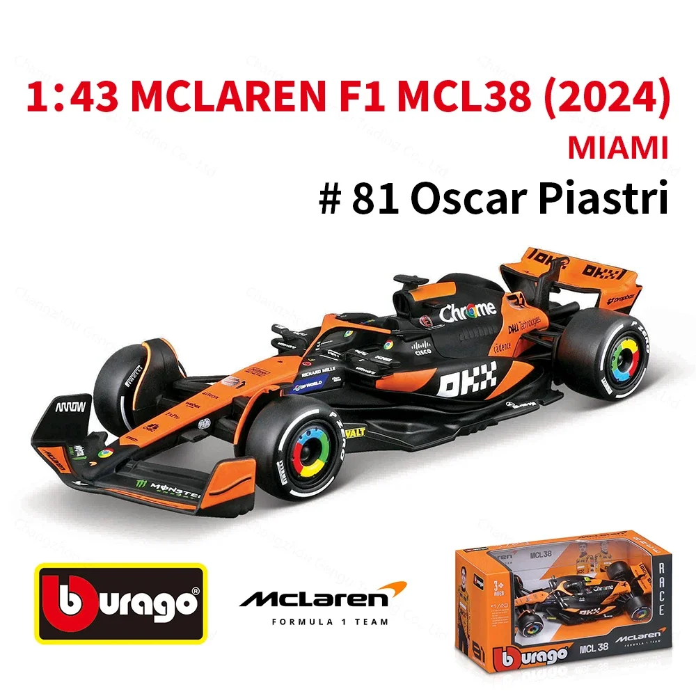 Bburago 1:43 2024 Mclaren MCL38 Miami Monaco F1 Formula Car Die Cast Vehicles Collectible Model Racing Toys 3