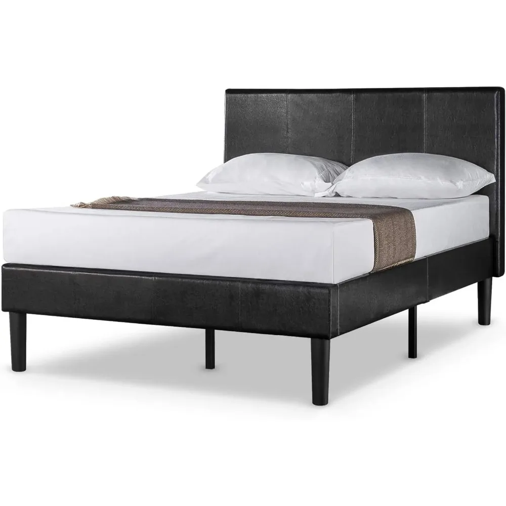 Faux Leather Upholstered Platform Bed Frame, Mattress Foundation, Wood Slat Support, No Box Spring Needed, Twin/Full/Queen/King 6