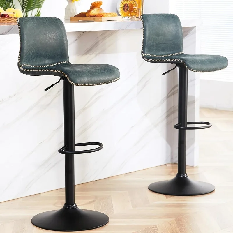 

Swivel Bar Stools Set of 2, Counter Height Bar Stools with Back, Adjustable Bar Stools 24" to 32", Deep Teal Faux Leather