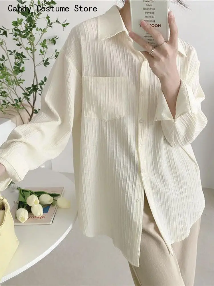 Women Shirt Elegant Striped Fashion Sun-Proof High Quality Oversize Long Sleeve Blouse Korean Chiffon Female Casual Tops