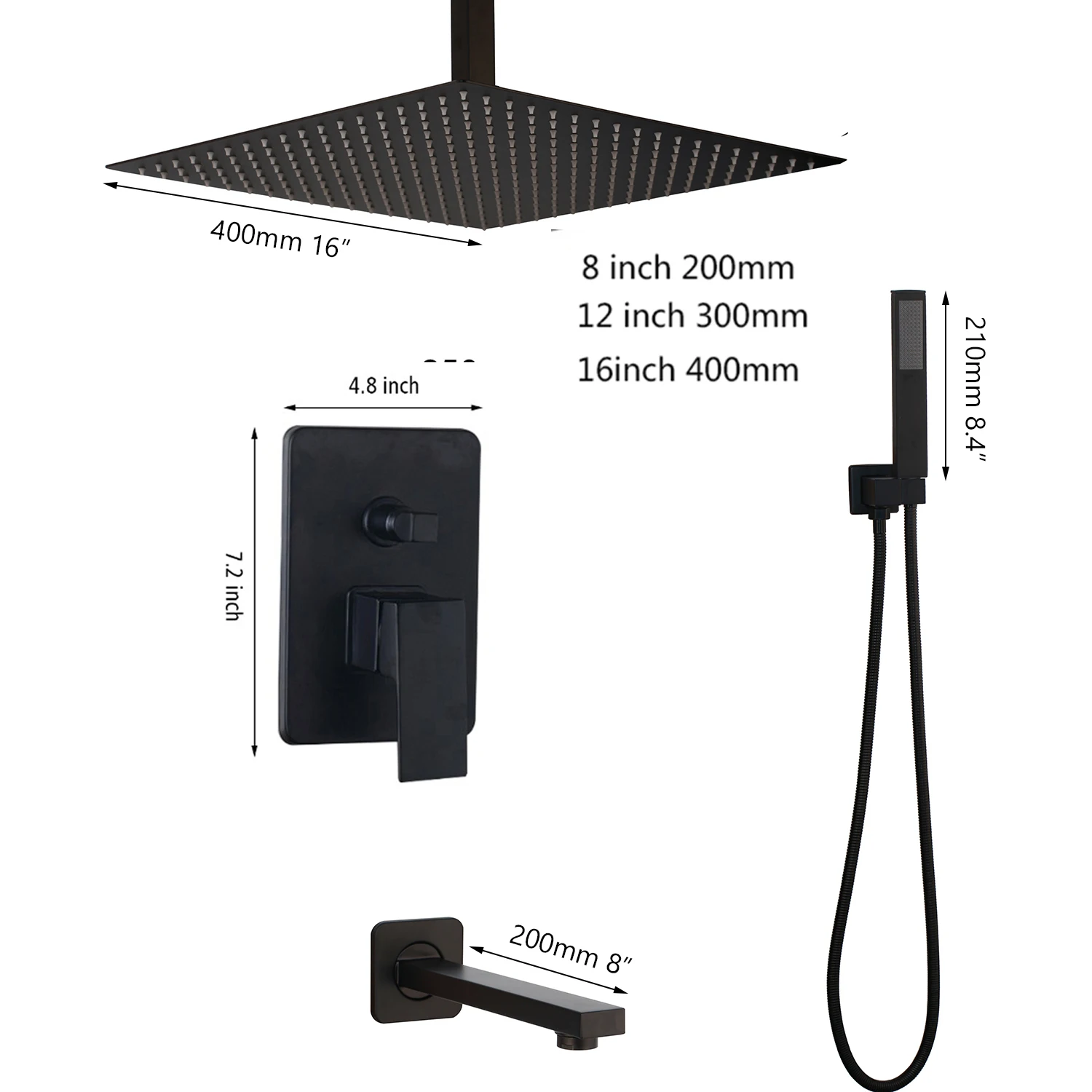 Bathroom Shower Faucet Set KEMAIDI Bathroom 2-3 way Shower Faucet Set Black 3-Functions Rainfall Shower Head Bath Systerm with Bathtub Mixer Spout