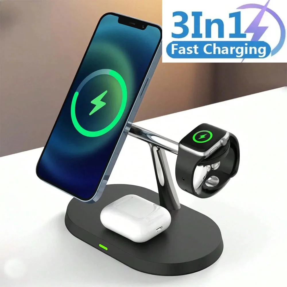 

3 in 1 Magnetic Wireless Charger Stand For iPhone 15 14 13 Pro Max Apple Watch 8 7 6 Airprods 3 In 1 Macsafe Fast Charging Stati