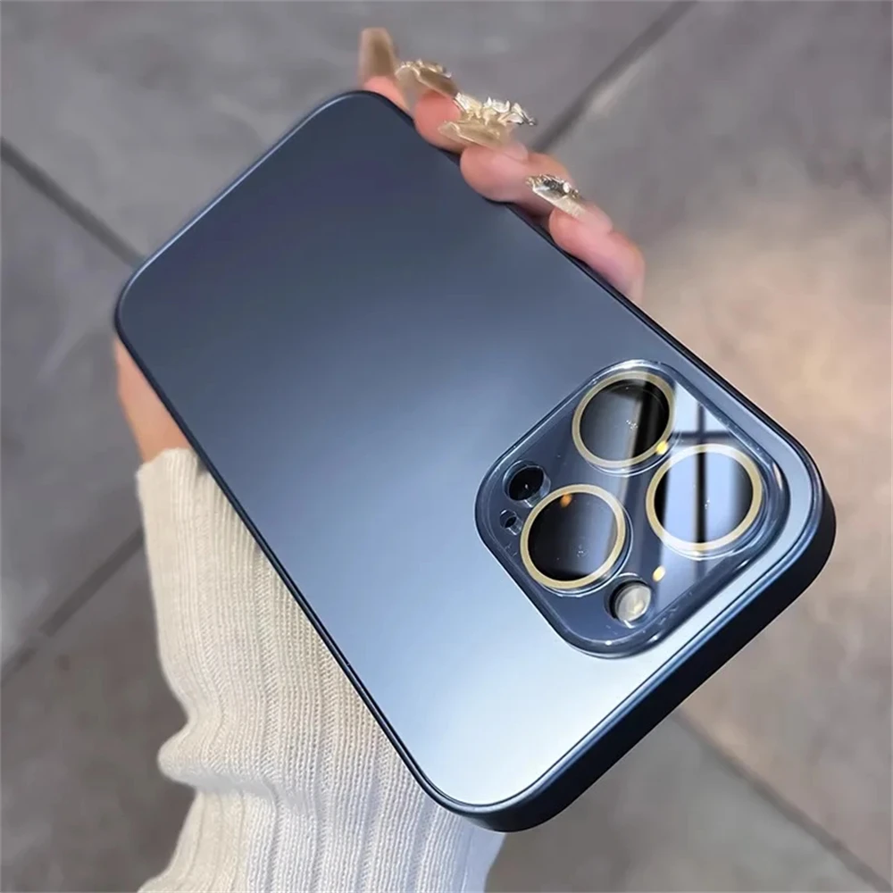 LuxuryGlassLensProtectionAGFrostedCasesForiPhone15ProMax11