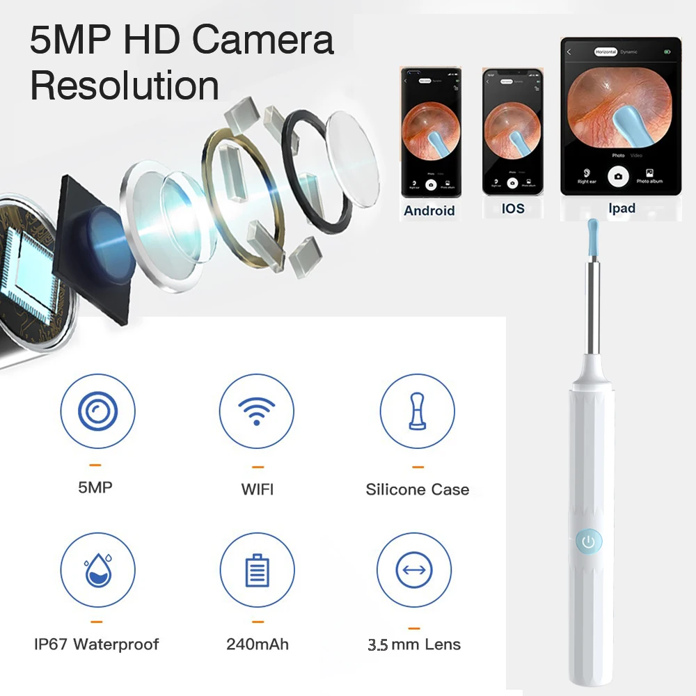 Wireless Ear Cleaner Smart Visual Ear Wax Removal Sticks WIFI Wax Endoscope 8MP HD  Ear Cleaner Safe Ear Pick Tool Camera 6