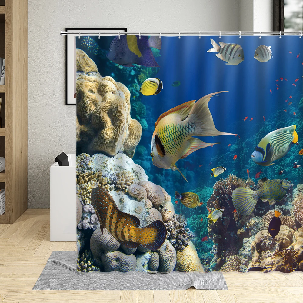 

Wonderful Underwater Seabed Animal Fishs Shower Curtain Tropical Fish Coral Childs Curtains Bathroom Household Decorative Cloth