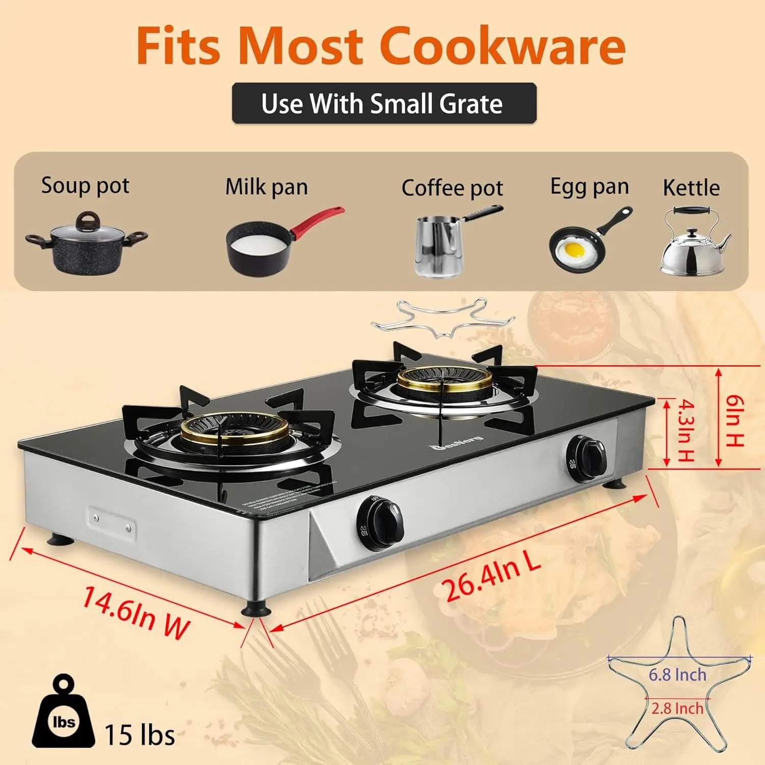Two Burner, Portable Tempered Glass Auto Ignition Gas Cooktop, Suitable for Outdoor-Camping-RVs (BLACK) 4
