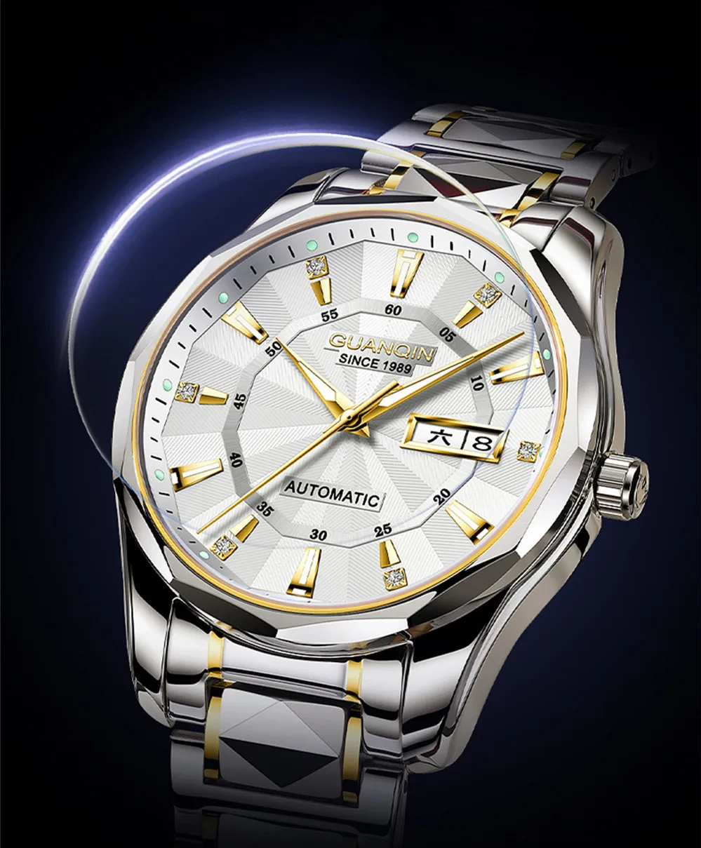 GUANQIN Automatic Mechanical Tungsten Steel Men Watch Waterproof Sapphire Crystal Clock Week Calendar Japan Movement Wristwatch_voghion.com