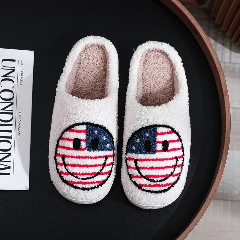 Cute Smiley Face Slippers for Women Men Fuzzy Plush Indoor House Shoes with Non-Slip Sole Cozy Warm Winter Gifts
